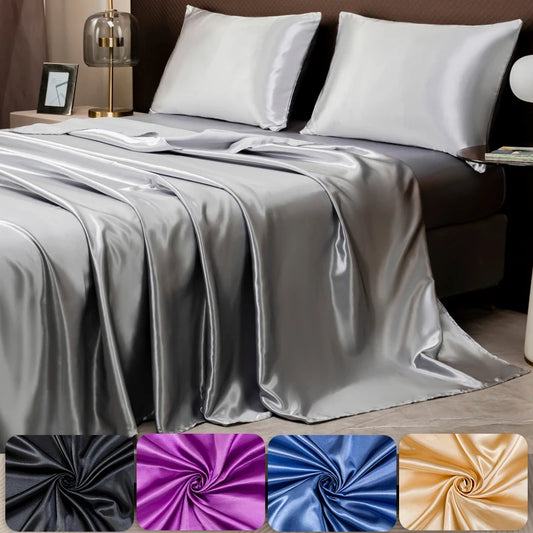 Luxury Satin Sheet Set Silky Polyester Bedding Twin Full Queen King