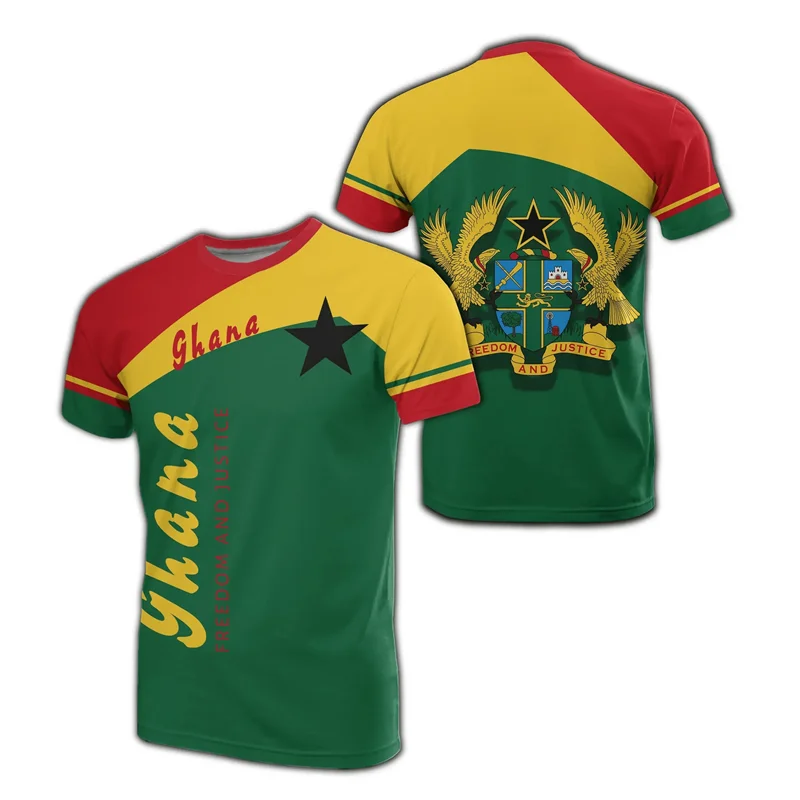Ghana T-Shirt - 3D Printed Coat of Arms Casual Round Neck Short Sleeve Tee for Men