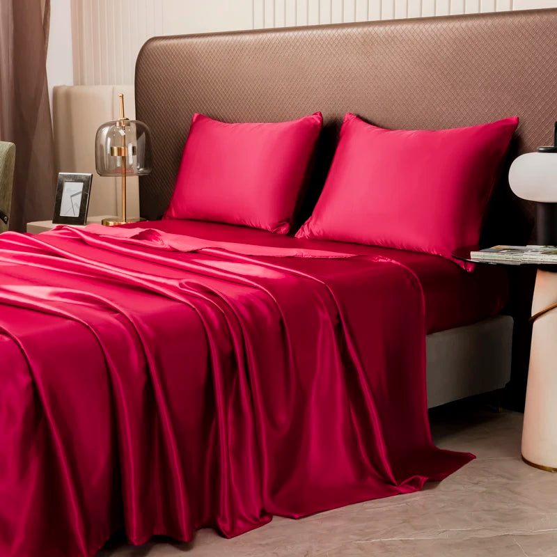 Luxury Satin Sheet Set Silky Polyester Bedding Twin Full Queen King