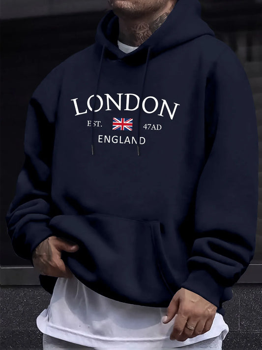 London England Flag Print Hoodie - Men’s Stylish Long Sleeve Regular Fit Sweatshirt