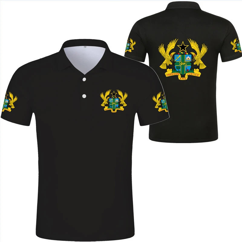 Ghana Flag Graphic Polo Shirt – National Emblem & Map Jersey Top for Men & Kids
