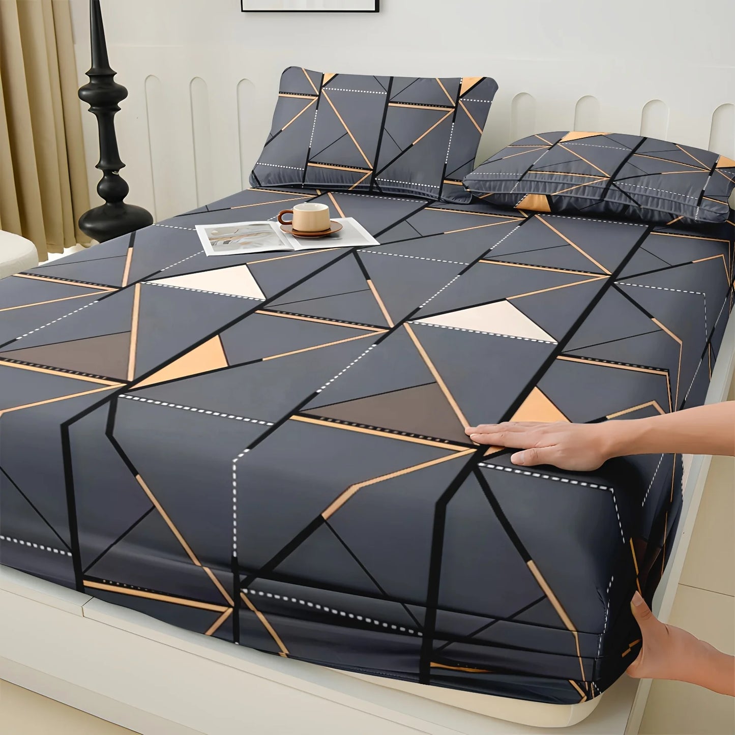 100% Cotton Plaid Fitted Sheet Set Soft Brushed Bedding with Pillowcases