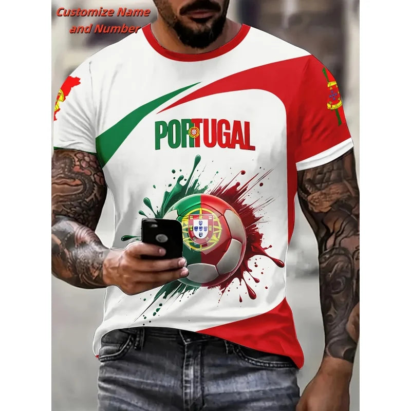 Portugal 3D Football Jersey T-Shirt – Men’s Loose O-Neck Sports Tee