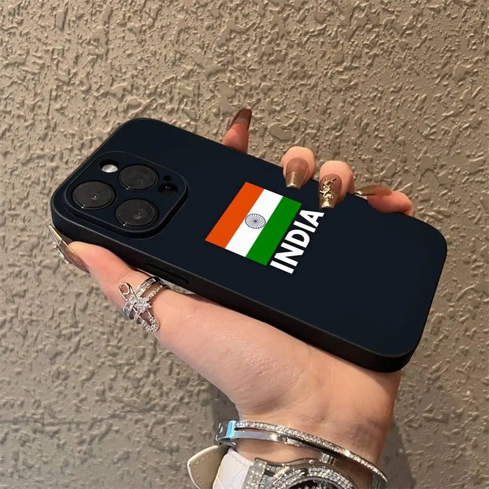 India Flag Phone Case - Soft Black Cover for iPhone 11–17, Pro, Max, Air, Mini