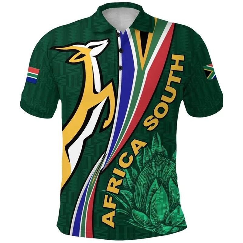 South Africa Map Flag 3D Polo Shirt – Men’s Springbok Sport Jersey Top