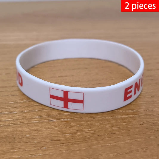 England Flag Silicone Wristbands 2pcs Set Sports Rubber Bracelets
