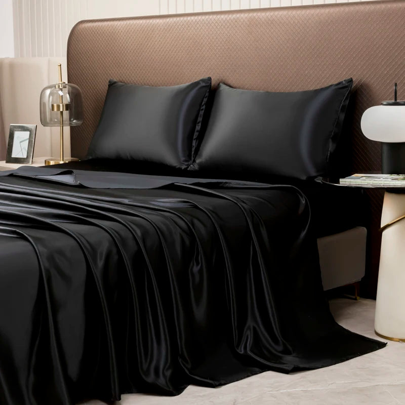 Luxury Satin Sheet Set Silky Polyester Bedding Twin Full Queen King