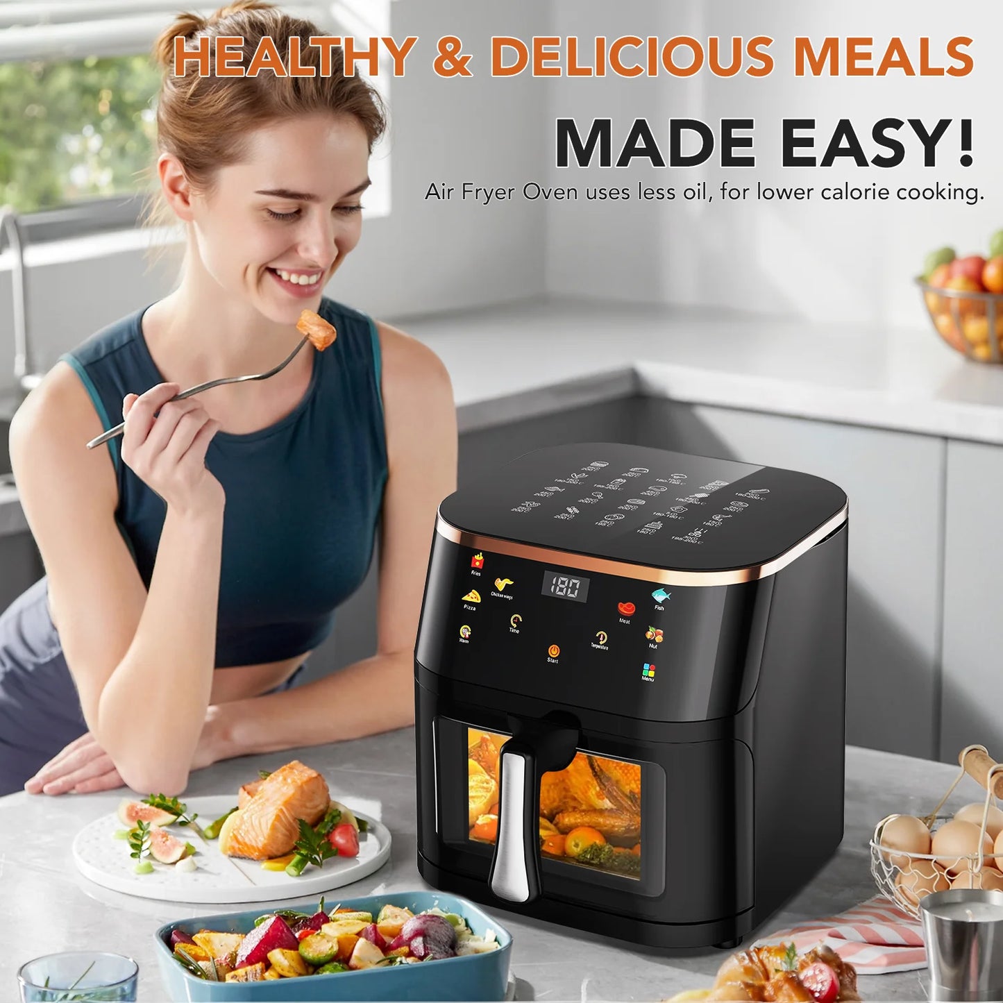 OYAJIA 10L Air Fryer with Window, Touch Control & 7 Functions