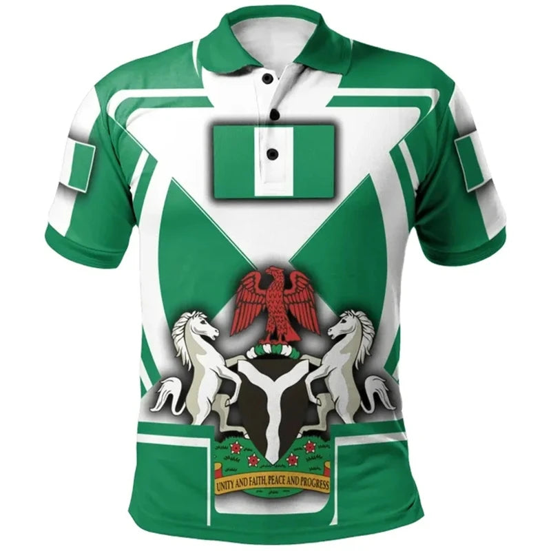 Nigeria Flag Map 3D Print Polo Shirt - Men’s National Emblem Short Sleeve Jersey Top