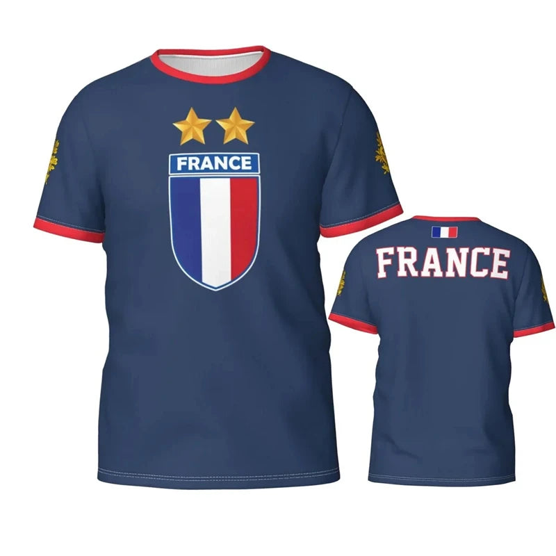 France Flag 3D Football T-Shirt – Men’s Breathable Loose Sports Tee