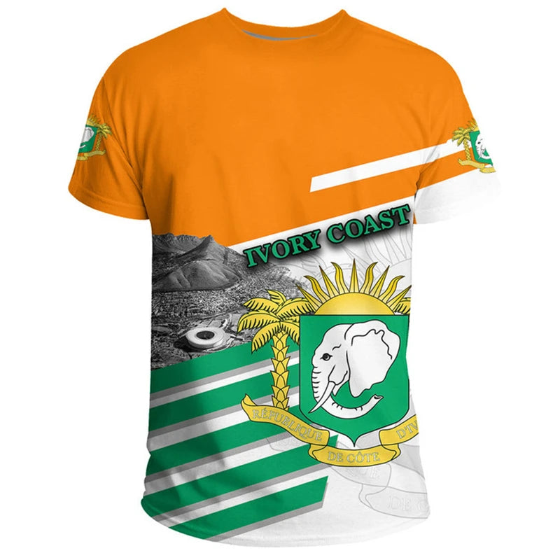 Oversized Ivory Coast Flag T-Shirt – 3D Retro Streetwear Short Sleeve