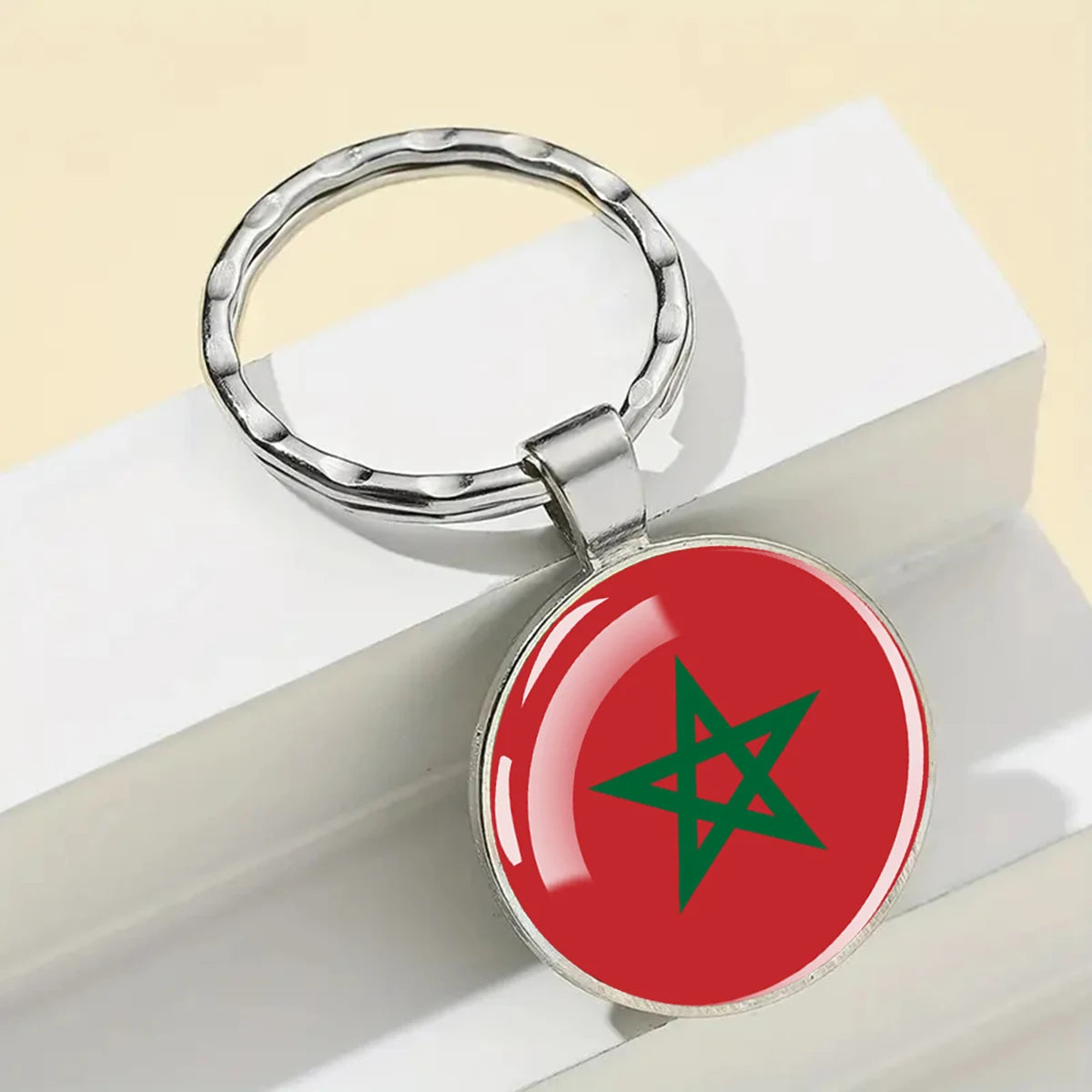 African Flags Glass Keychain Round Metal Patriotic Gift Unisex