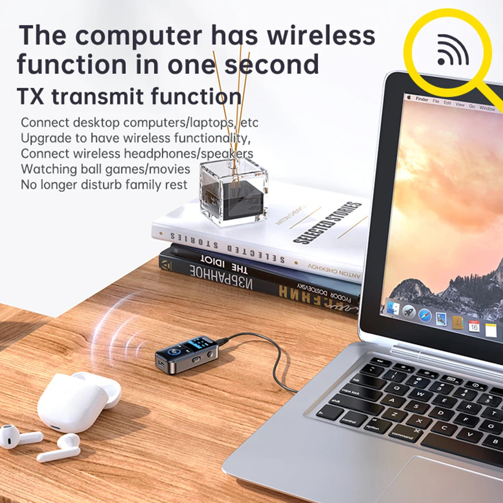 Bluetooth 5.4 Audio Transmitter Receiver 3.5mm Aux Adapter LED