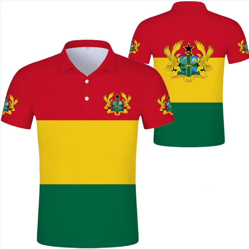 Ghana Flag Graphic Polo Shirt – National Emblem & Map Jersey Top for Men & Kids