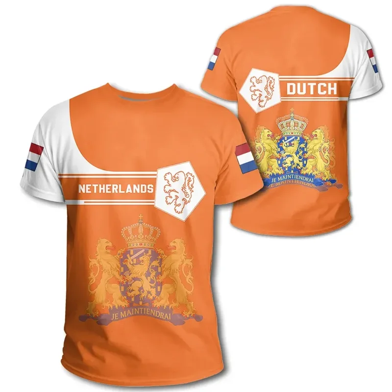 Netherlands Flag T-Shirt – Men’s 3D Printed Orange Oversized Tee
