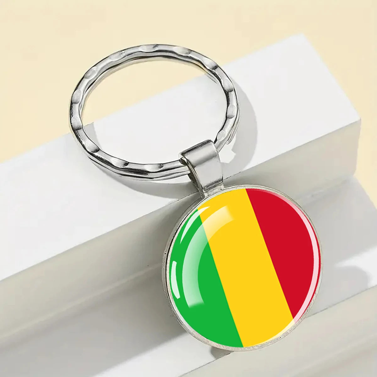 African Flags Glass Keychain Round Metal Patriotic Gift Unisex