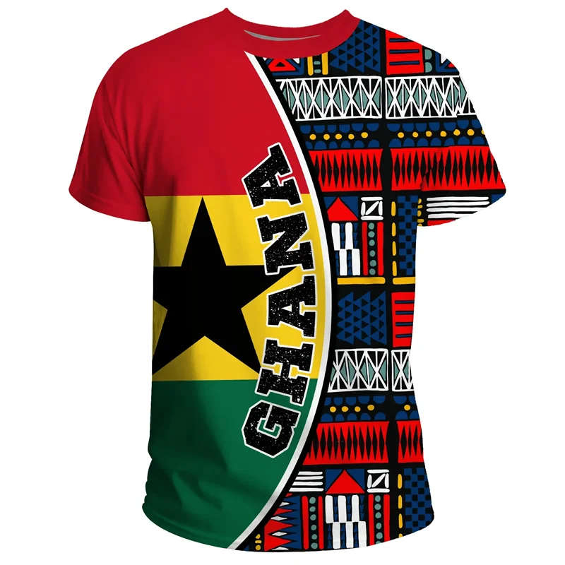 Ghana T-Shirt - 3D Printed Coat of Arms Casual Round Neck Short Sleeve Tee for Men