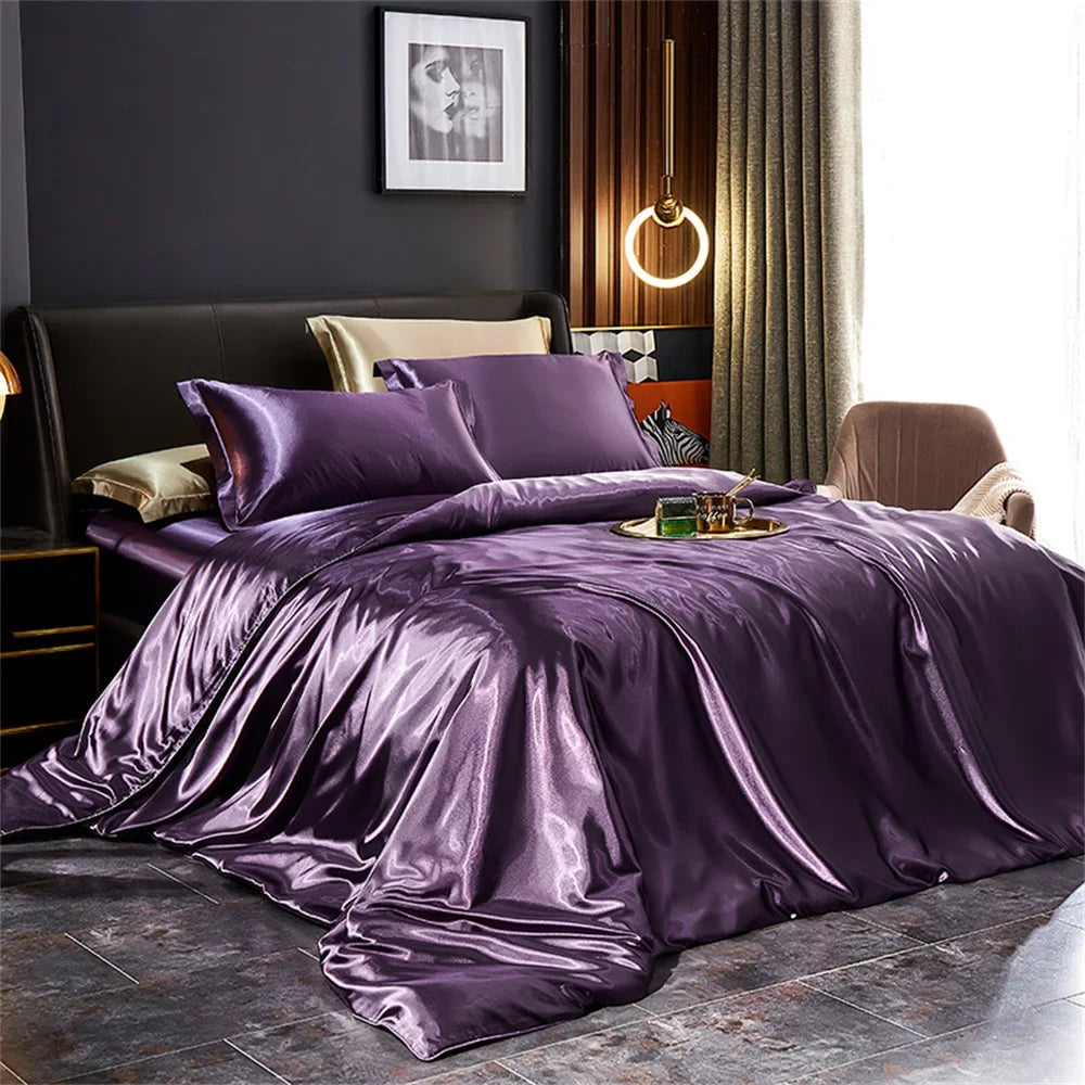 Luxury Satin Bedding Set 4pcs Silk Feel Duvet Cover Bed Sheet Set