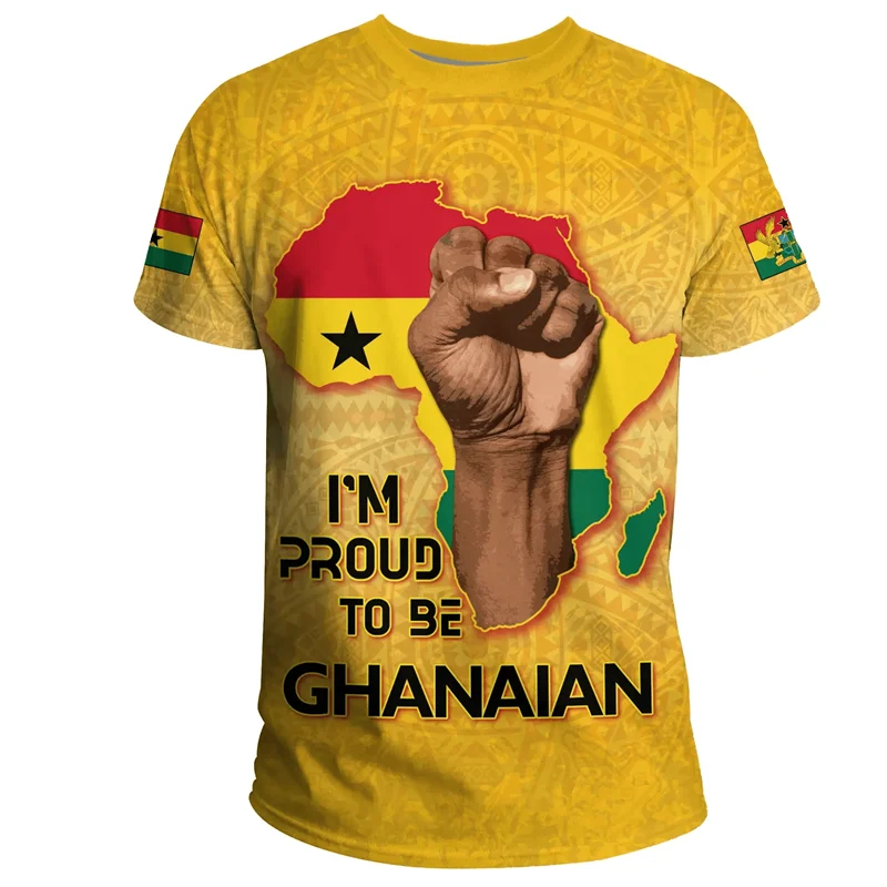 Ghana T-Shirt - 3D Printed Coat of Arms Casual Round Neck Short Sleeve Tee for Men
