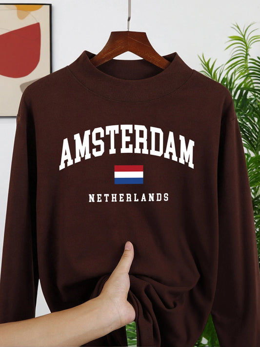 Amsterdam Netherlands Flag Pullover – Men’s Autumn Casual Warm T-Shirt