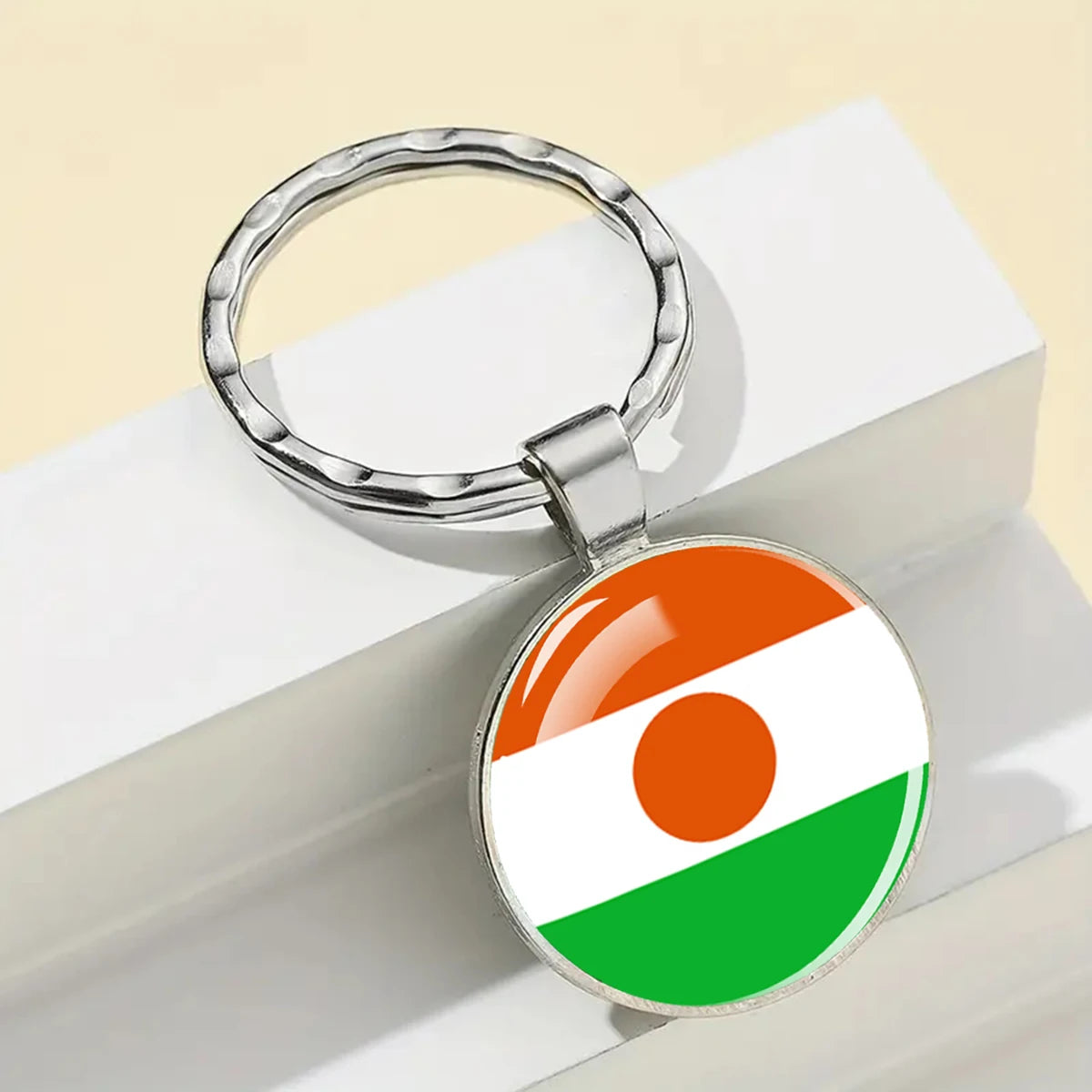 African Flags Glass Keychain Round Metal Patriotic Gift Unisex
