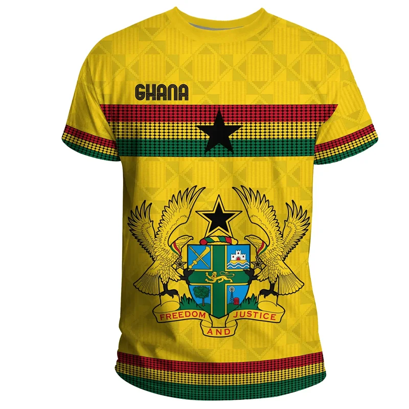 Ghana T-Shirt - 3D Printed Coat of Arms Casual Round Neck Short Sleeve Tee for Men