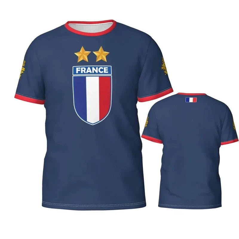 France Flag 3D Football T-Shirt – Men’s Breathable Loose Sports Tee