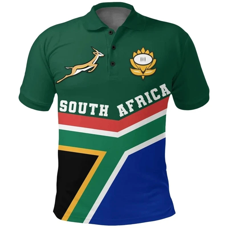 South Africa Map Flag 3D Polo Shirt – Men’s Springbok Sport Jersey Top