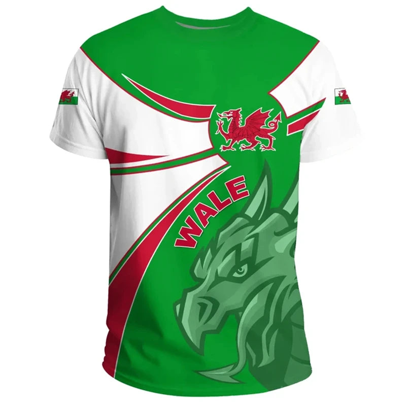 Wales Flag 3D Print Football T-Shirt - Men’s Summer Casual Sports Tee with Map Pattern