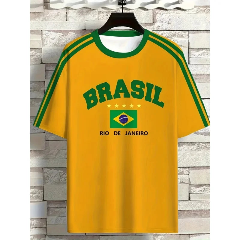 Brazil Flag 3D Printed T-Shirt – Men’s Loose O-Neck Summer Sports Tee