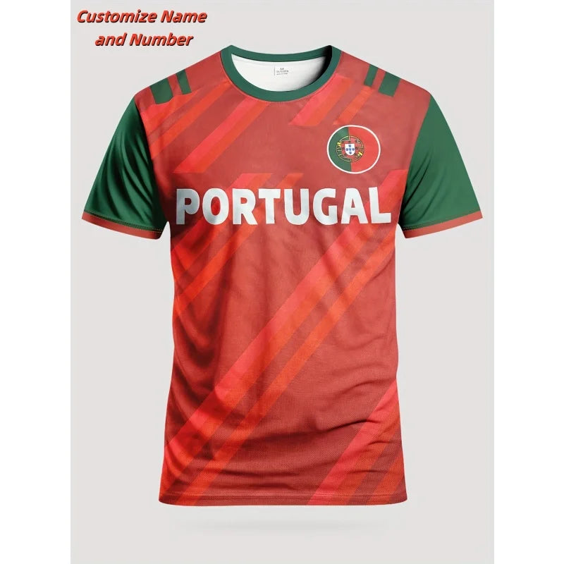 Portugal 3D Football Jersey T-Shirt – Men’s Loose O-Neck Sports Tee