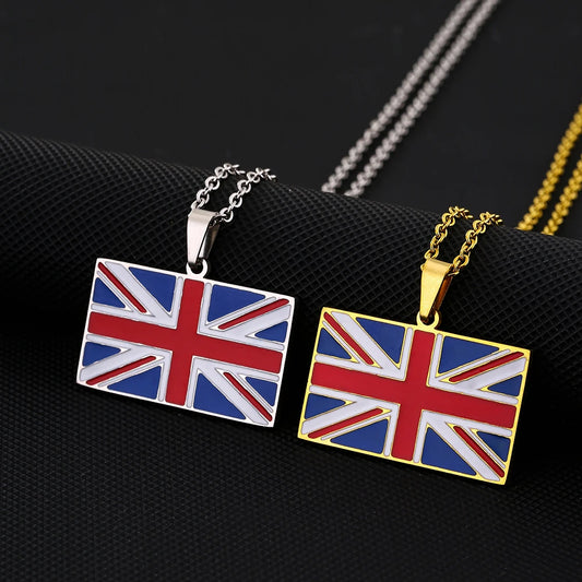 UK Flag Pendant Necklace Stainless Steel Enamel Unisex Couple Gift