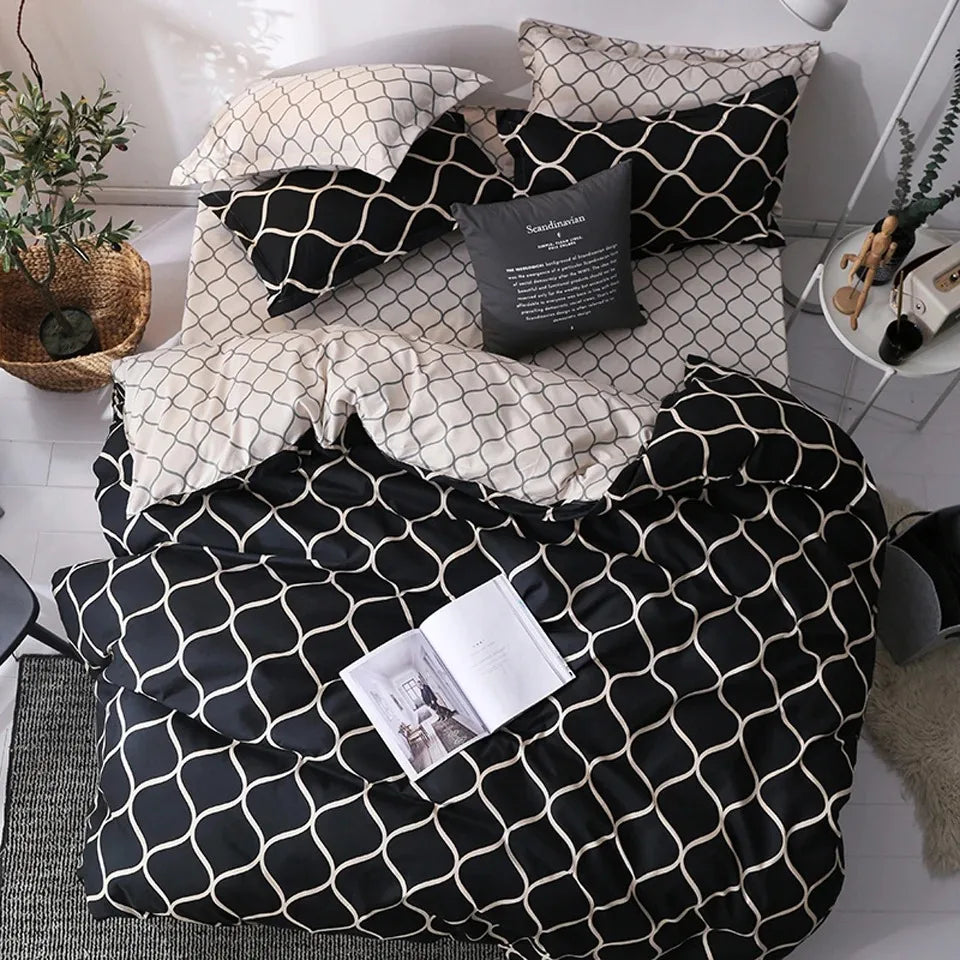 Luxury Black Bedding Set 3pcs Duvet Cover with Pillowcases Queen King