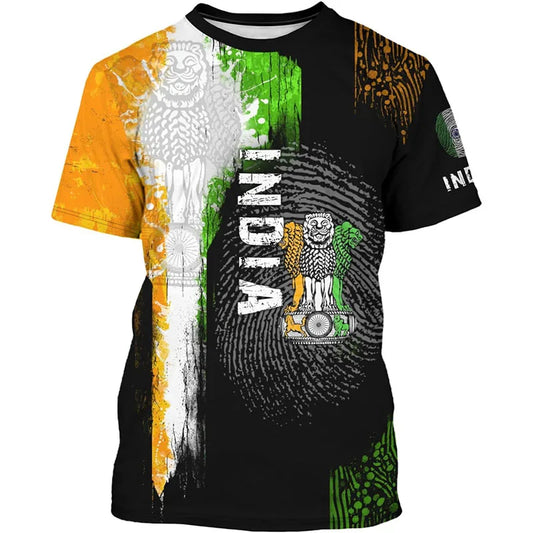 India Flag 3D Print T-Shirt - Men’s Crewneck Short Sleeve Street Fashion Tee