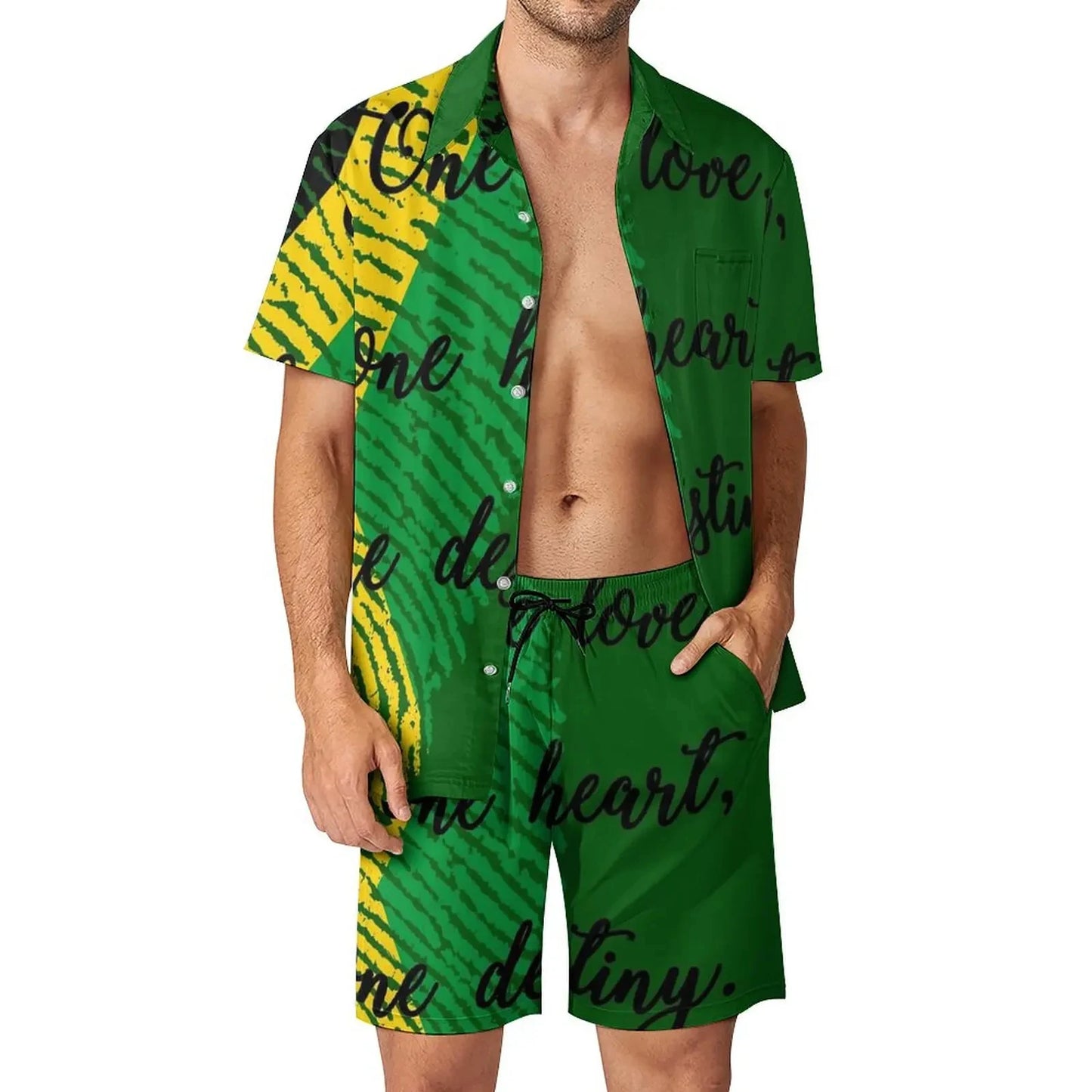Jamaica Flag Colour Men’s Set - Diagonal Stripe Shorts & Outdoor Shirt