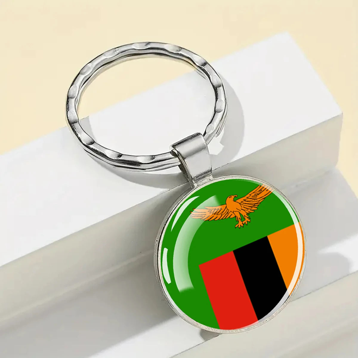 African Flags Glass Keychain Round Metal Patriotic Gift Unisex