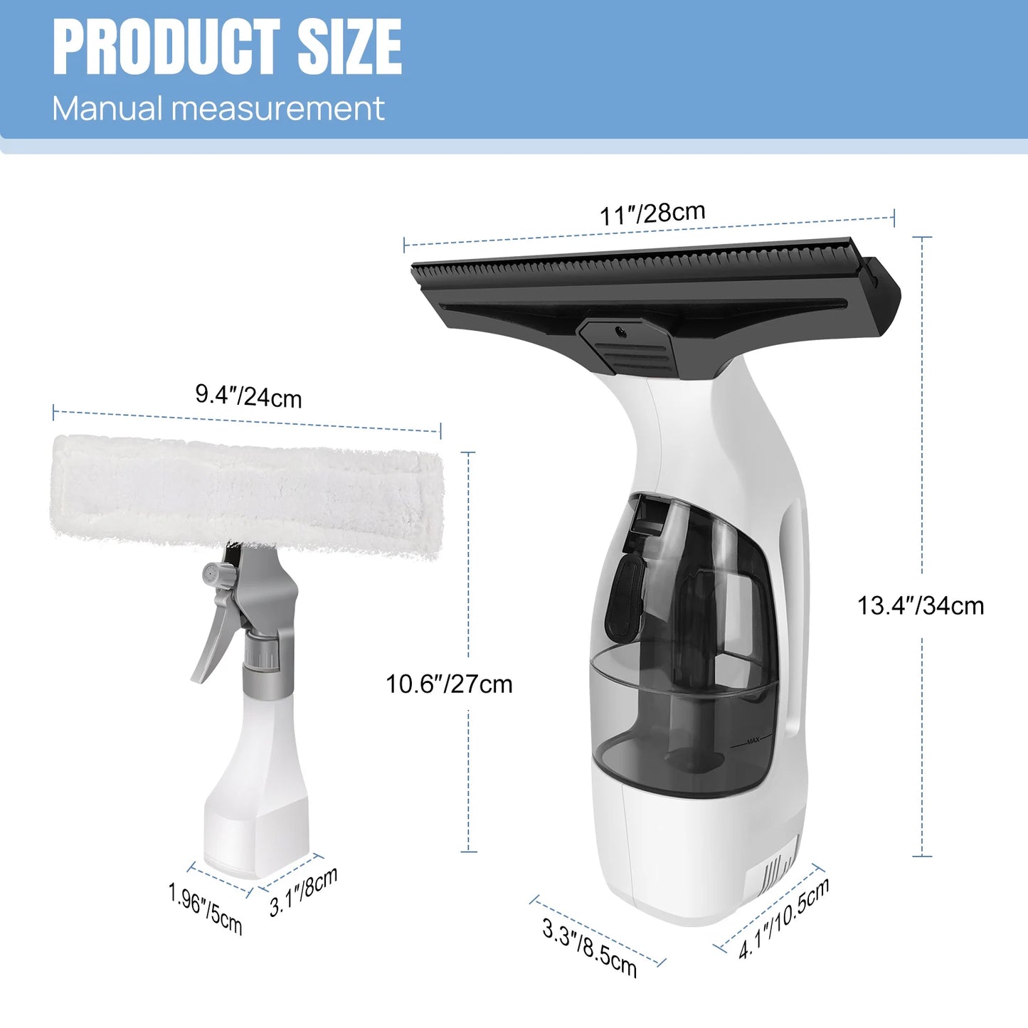 Cordless Electric Window Cleaner 2-in-1 Vacuum Glass Washer 3500mAh