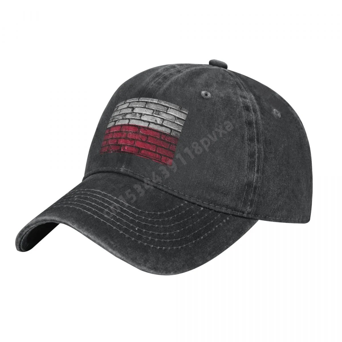 Unisex Poland Flag Denim Baseball Cap - Charcoal Washed Vintage Cotton Hat