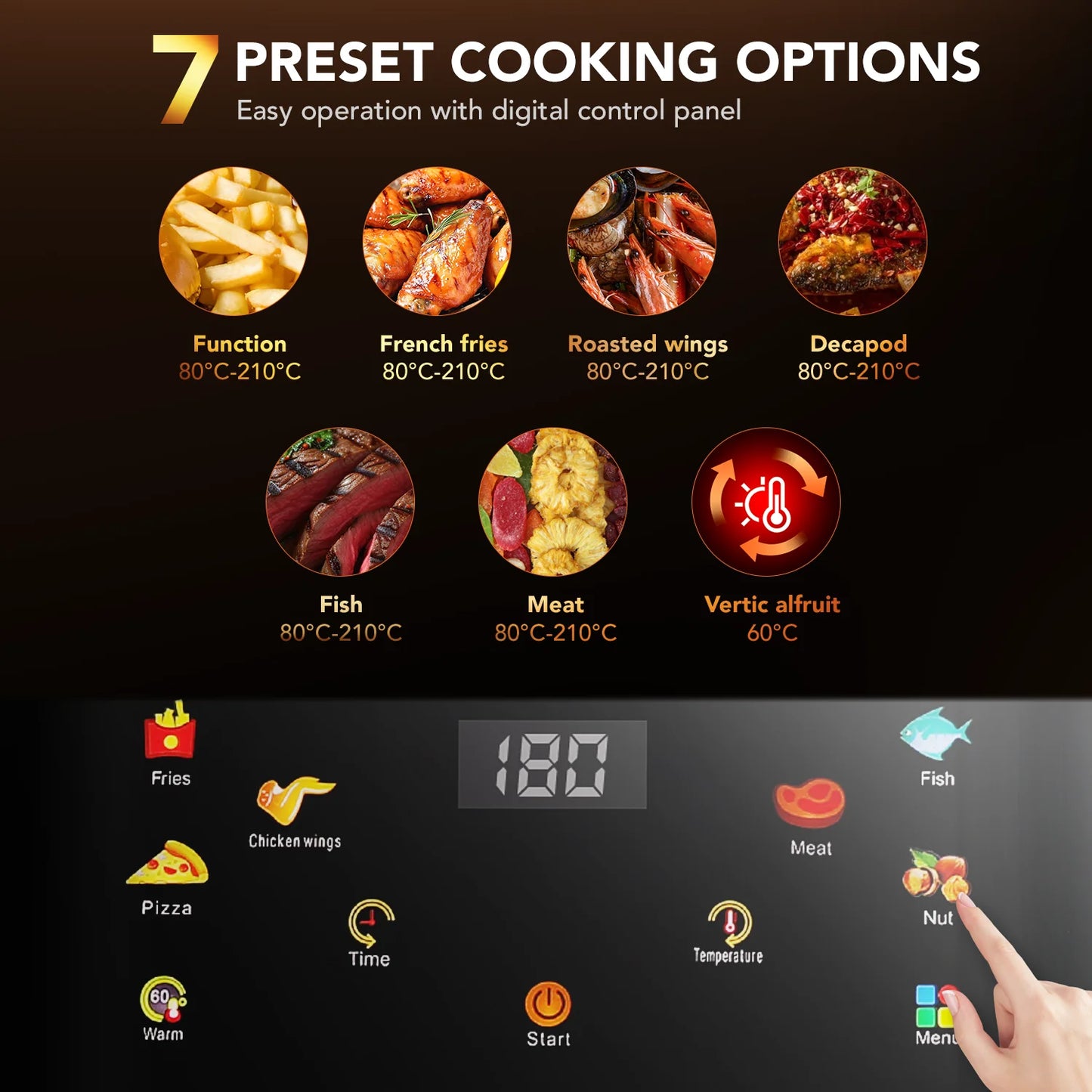 OYAJIA 10L Air Fryer with Window, Touch Control & 7 Functions