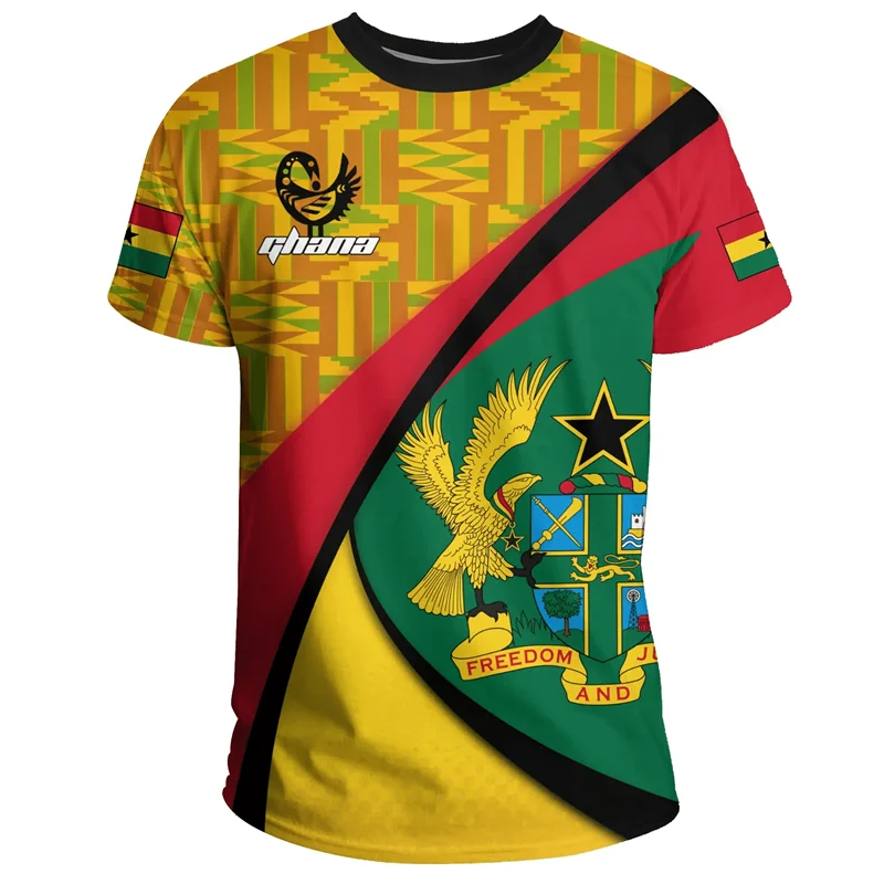 Ghana T-Shirt - 3D Printed Coat of Arms Casual Round Neck Short Sleeve Tee for Men