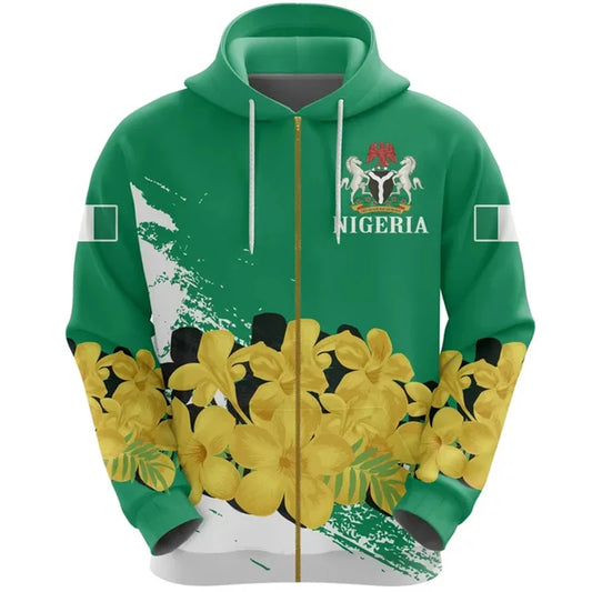 Nigeria Flag Zip Up Hoodie 3D Print Unisex Casual Streetwear Jacket