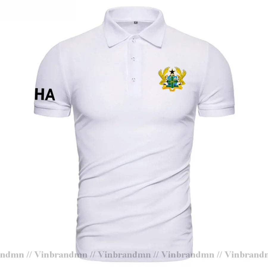 Ghana Flag Polo Shirt Men Cotton Slim Fit Casual Breathable Summer