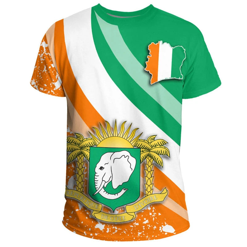 Oversized Ivory Coast Flag T-Shirt – 3D Retro Streetwear Short Sleeve
