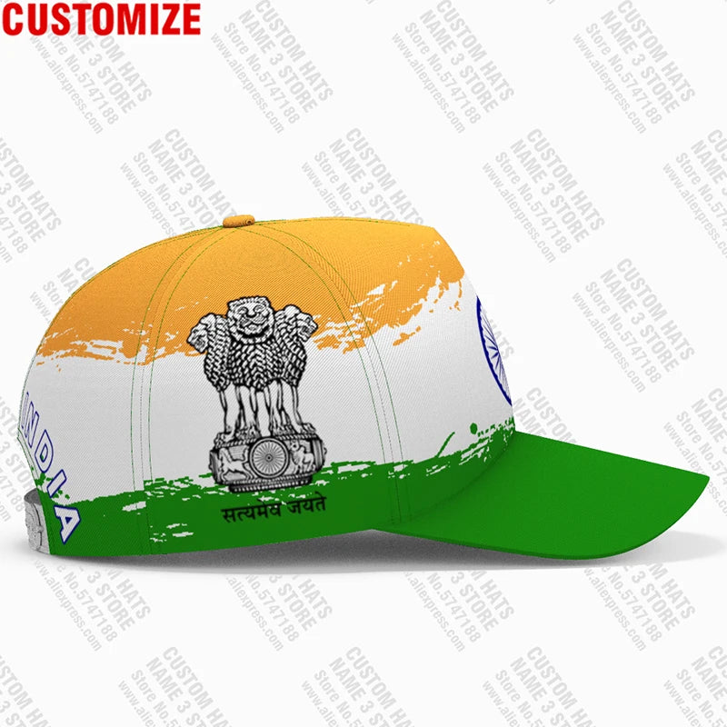 Custom India Flag Baseball Cap - Personalized Name & Logo Fishing Travel Hat