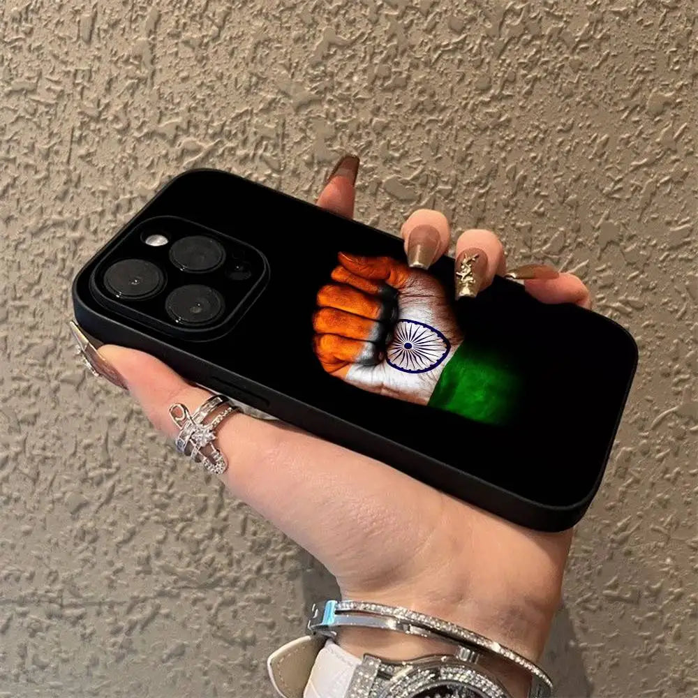 India Flag Phone Case - Soft Black Cover for iPhone 11–17, Pro, Max, Air, Mini