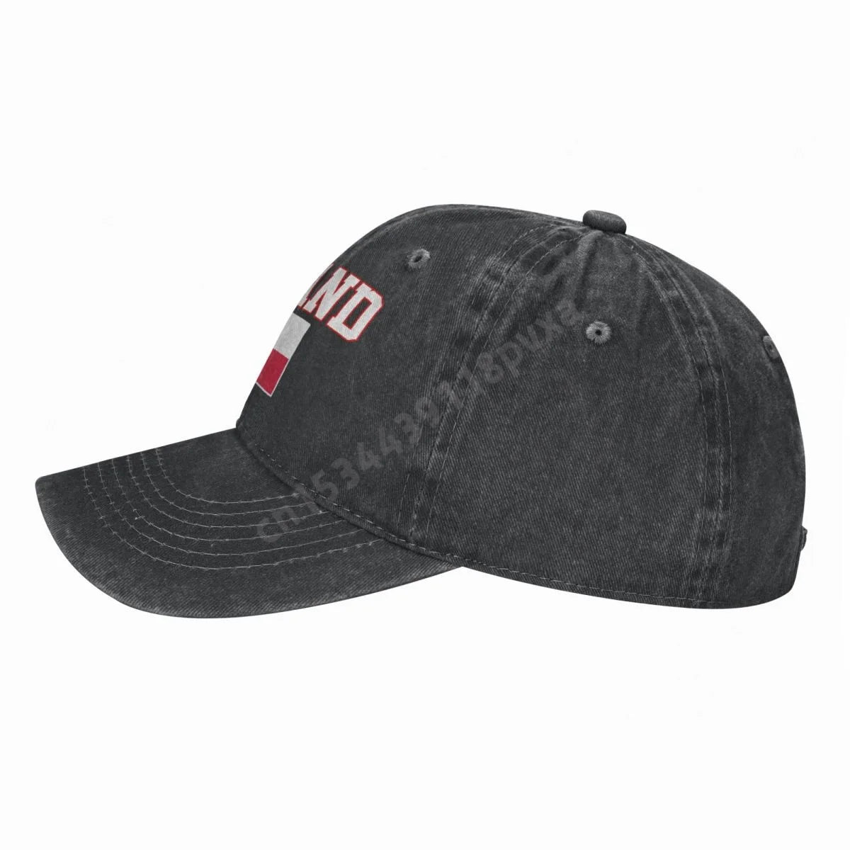 Unisex Poland Flag Denim Baseball Cap - Charcoal Washed Vintage Cotton Hat