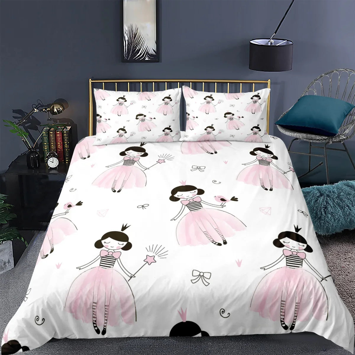Gold Crown Duvet Cover Set Romantic Couple Bedding 3pcs Custom Print