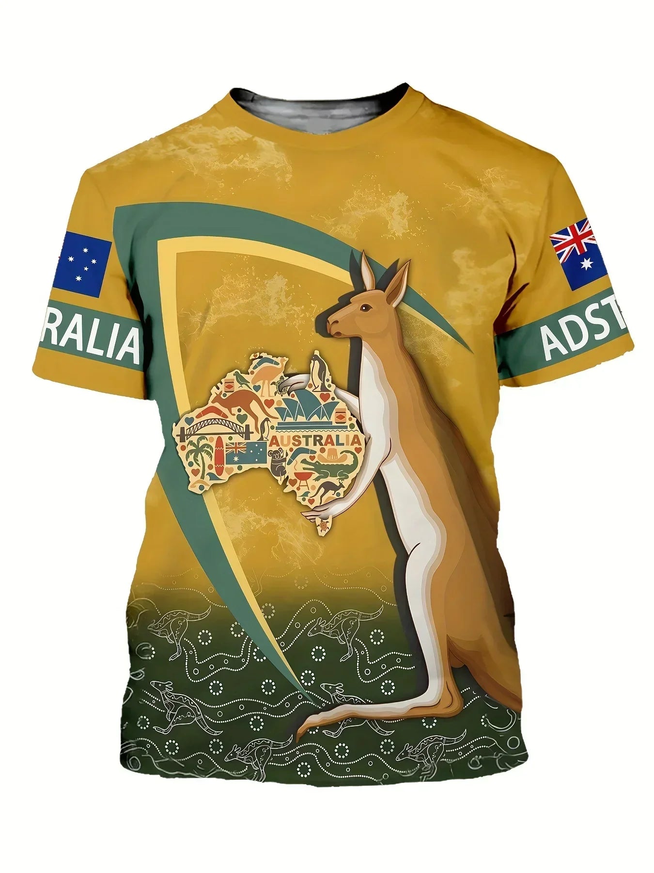 Australia Flag Kangaroo T-Shirt – Men’s 3D Printed Casual Oversized Tee