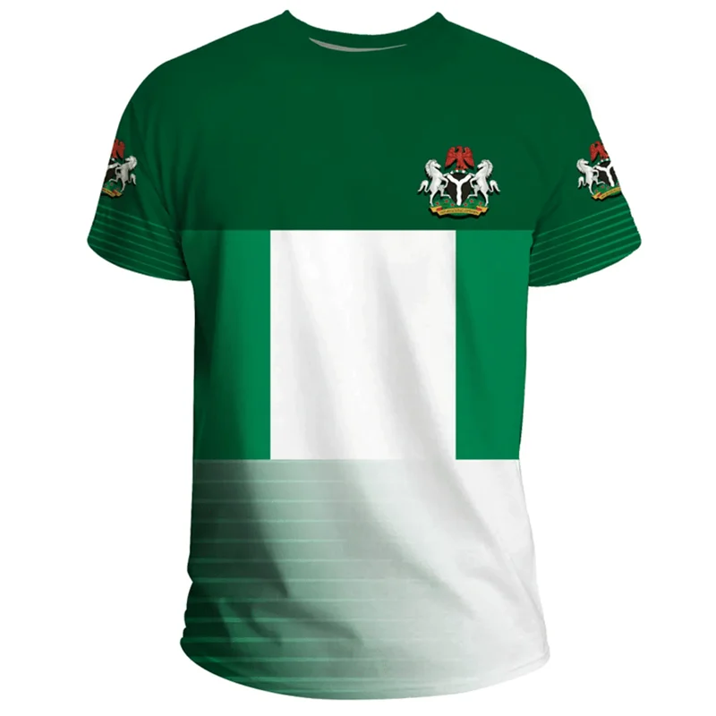Nigeria Flag Men’s T-Shirt - Nigerian Emblem Graphic Print, Summer Oversized Short Sleeve Top