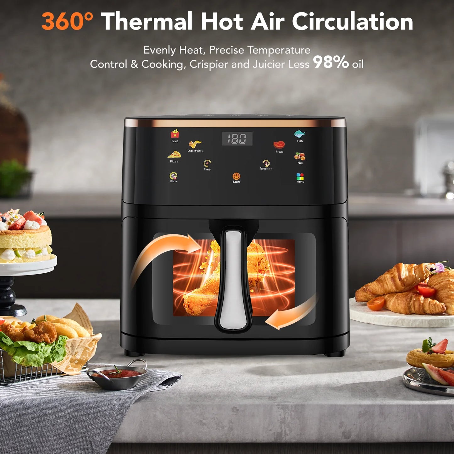 OYAJIA 10L Air Fryer with Window, Touch Control & 7 Functions